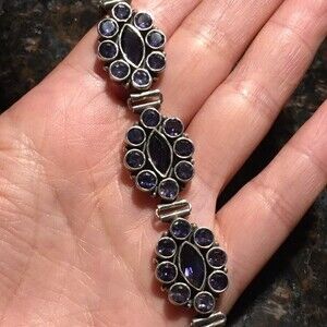 925 Sterling Silver natural iolite flower bracelet 7.5"